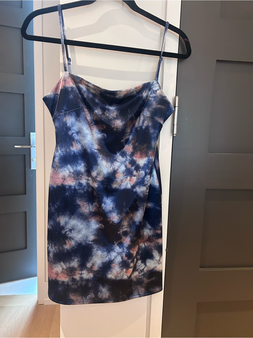 Urban Outfitters Navy, Light Blue & Blush Tie-Dye Cowl Slip Dress